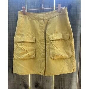 Reiss Yellow Skirt Retro Button Front Size 8 Pockets Viscose vegan Silk Street